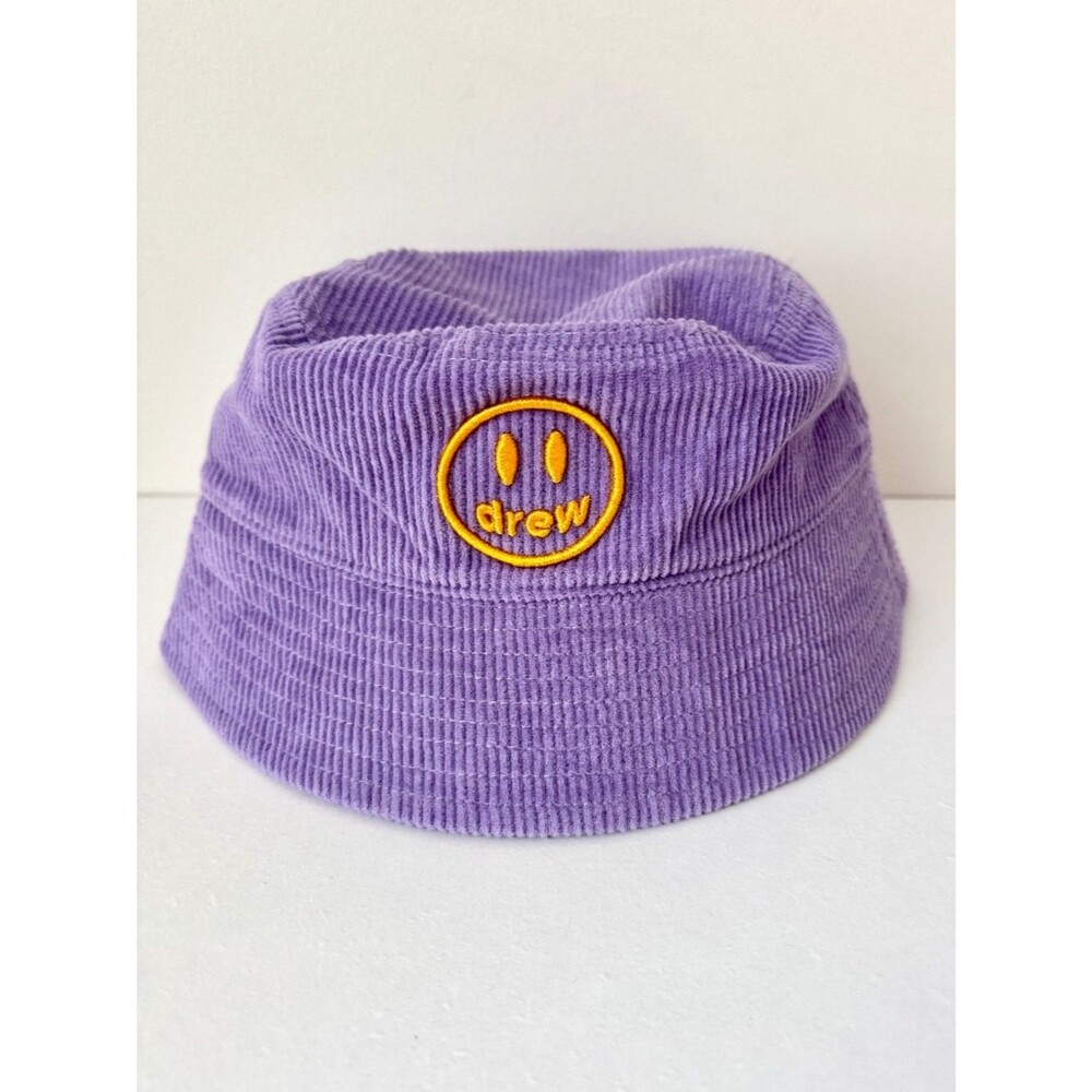 drew house Justin Bieber Mascot Corduroy Bucket Hat Purple Lavender Smiley Face